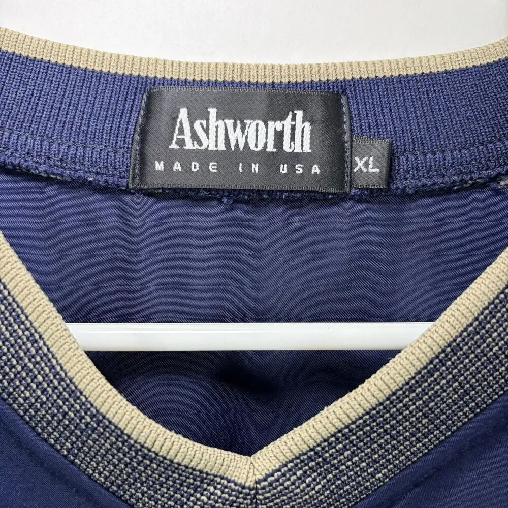 VTG Ashworth V Neck Pullover Windbreaker Jacket Mens XL Navy Beige Made In USA